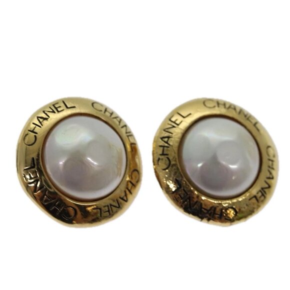 CHANEL Pearl Earring metal Gold CC Auth hk1468V - Picture 1 of 16